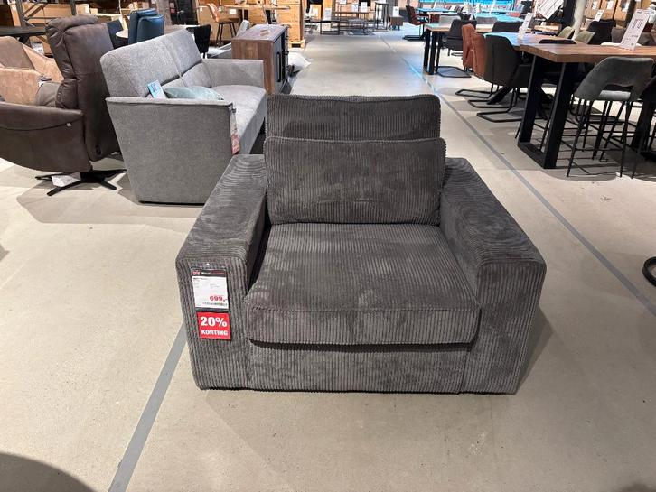 Fauteuil ribstof antraciet, Huis en Inrichting, Fauteuils, Nieuw, Stof, 100 tot 125 cm, 100 tot 125 cm, Ophalen