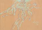 +Klaus J v/d Locht(1942)Krijttekening"Spelende Mino" Ges Ged, Antiek en Kunst, Ophalen of Verzenden