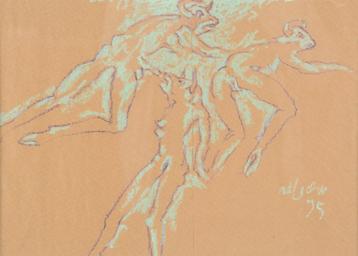 +Klaus J v/d Locht(1942)Krijttekening"Spelende Mino" Ges Ged beschikbaar voor biedingen