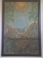 Groot schilderij met bergen, natuur, mandala, goud, Ophalen, Zo goed als nieuw, Schilderij, 75 cm of meer