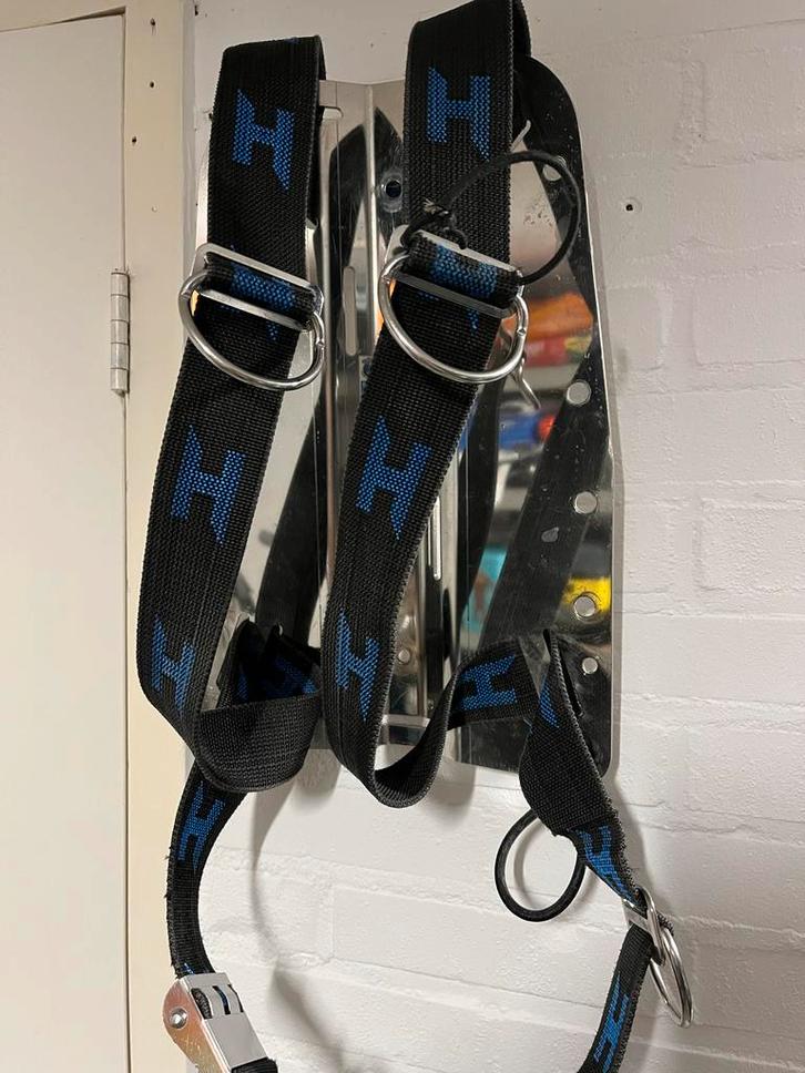 Stalen Backplate met Mes en Webbing, Watersport en Boten, Duiken, Gebruikt, Trimvest of Wing, Ophalen of Verzenden