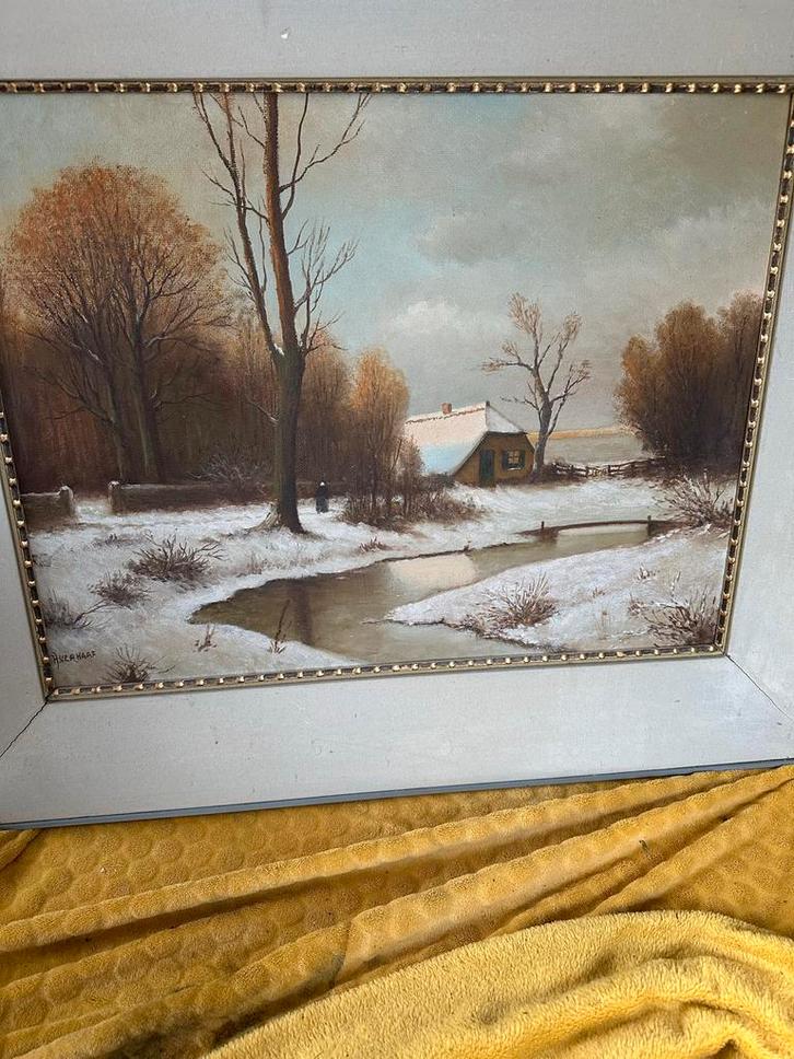Schilderij van H. Verhaaf - Winterlandschap, Antiek en Kunst, Kunst | Schilderijen | Klassiek, Ophalen
