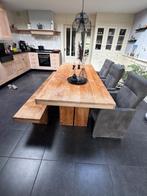 Teakhouten eettafel 250x100 + bank + 3 stoelen, Huis en Inrichting, Ophalen, Gebruikt, Teakhout, 200 cm of meer
