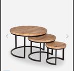 Bijzettafels Set van 3 Teak/Metaal, Huis en Inrichting, Tafels | Salontafels, Minder dan 50 cm, Rond, Minder dan 50 cm, Ophalen of Verzenden