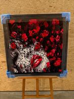 Martouche Red Rain met lijst 100x100, Antiek en Kunst, Kunst | Schilderijen | Abstract, Ophalen