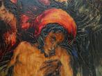 Icoon kruisafneming Jezus Christus gekerfd schilderij 1929, Antiek en Kunst, Antiek | Religie, Ophalen of Verzenden