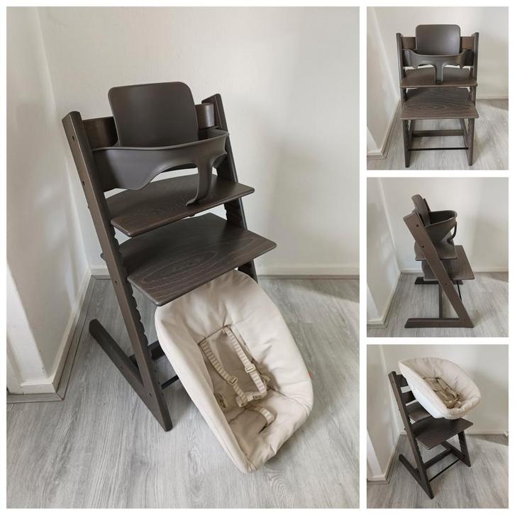 ZGAN! Stokke Tripp Trapp hazy grey+babyset en newbornset, Kinderen en Baby's, Kinderstoelen, Zo goed als nieuw, Meegroeistoel