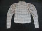 NA-KD blouse lichtbruin met wit geruit, grote pofmouw, S, Kleding | Dames, Blouses en Tunieken, Beige, NA-KD, Ophalen of Verzenden
