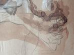 Aquarel met figuren jaren 90, Antiek en Kunst, Kunst | Tekeningen en Foto's, Verzenden