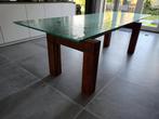 Glazen notenhouten design tafel geinspireert op Le Corbusier, Huis en Inrichting, Tafels | Eettafels, Ophalen, Glas, 200 cm of meer