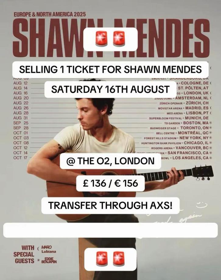 Ticket voor Shawn Mendes in London, Tickets en Kaartjes, Concerten | Pop, Twee personen, Februari