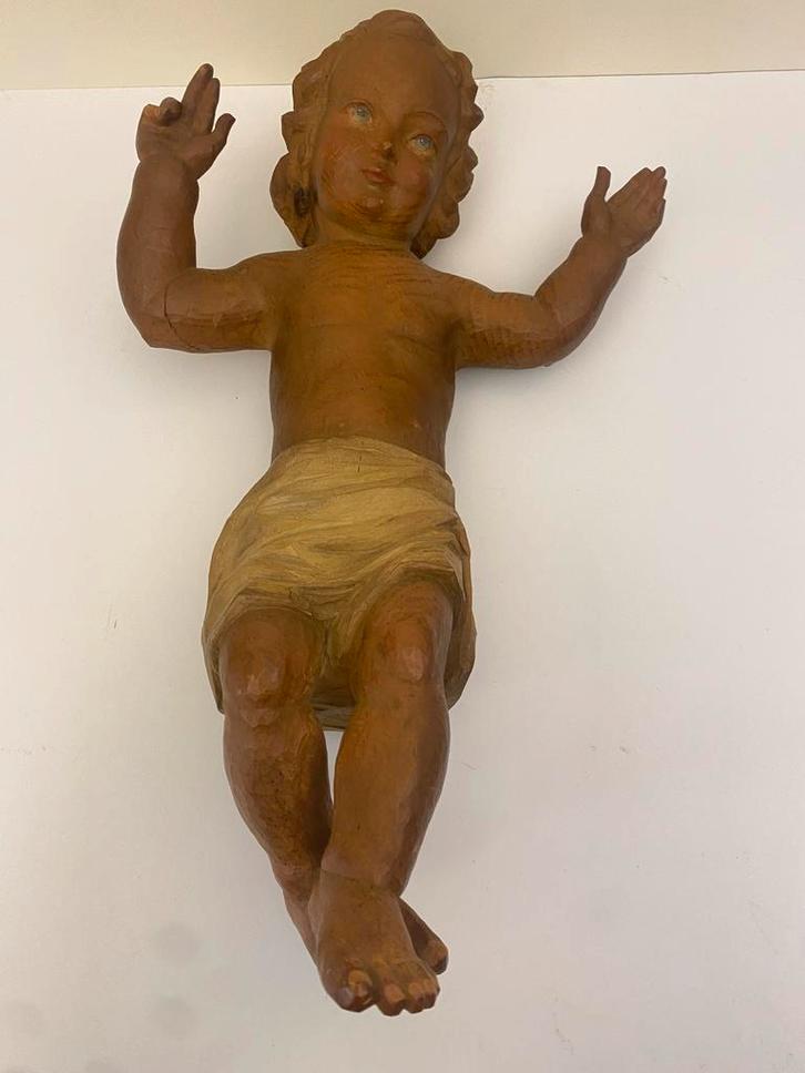 Houtgesneden Jezuskind - 35cm - vermoedelijk kerk onderdeel., Antiek en Kunst, Kunst | Beelden en Houtsnijwerken, Ophalen of Verzenden
