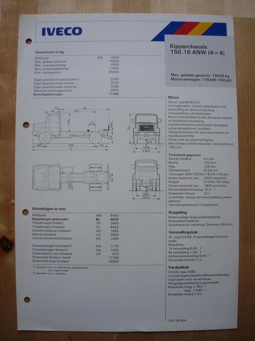 Iveco 150.16 ANW 4x4 Torpedo Technische Specificatie folder, Boeken, Auto's | Folders en Tijdschriften, Zo goed als nieuw, Overige merken