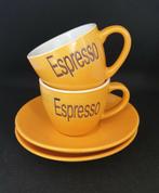 2 Siaki Espresso gele kopjesen schotel  100% gaaf, Kop(pen) en/of Schotel(s), Ophalen of Verzenden, Effen, Zo goed als nieuw