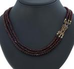 Granaten 3-strengs antieke ketting 14k goud fraai bloem slot