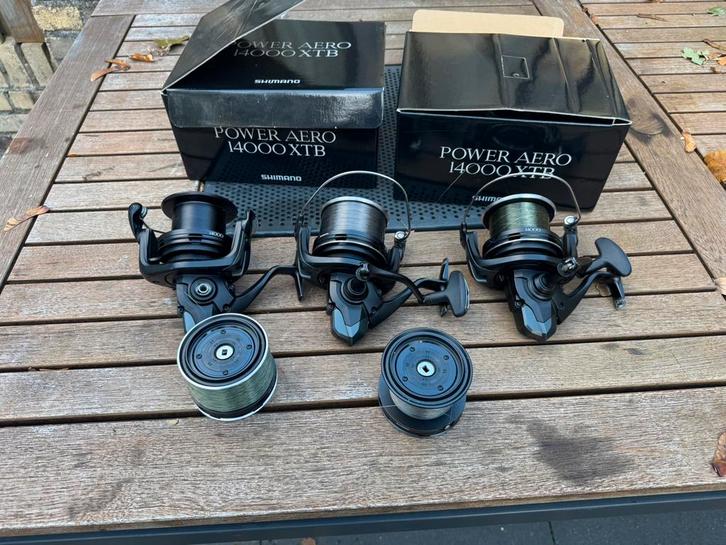 3x shimano power aero 14000 xtb, Watersport en Boten, Hengelsport | Karpervissen, Zo goed als nieuw, Molen, Ophalen of Verzenden