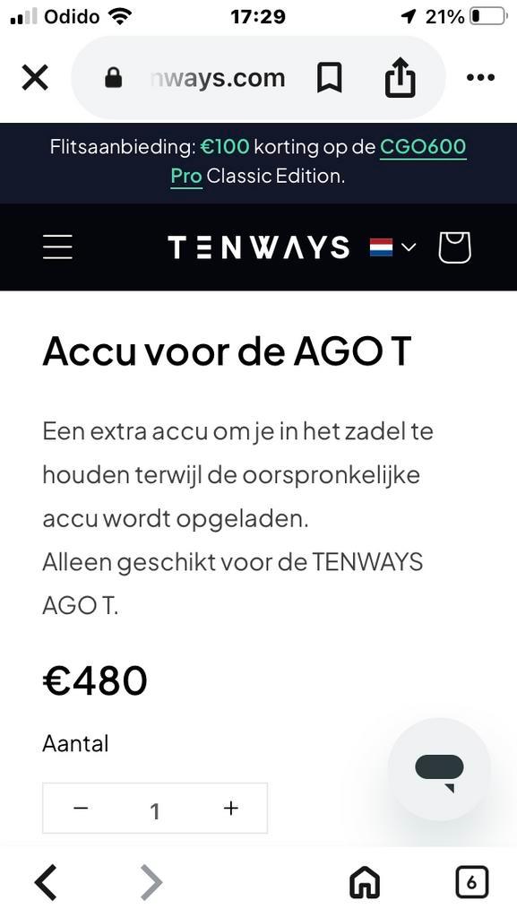 TENWAYS AGO T Fietsaccu NU VOOR 85€, Fietsen en Brommers, Fietsaccessoires | Fietsaccu's, Nieuw, Ophalen