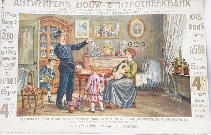 Art Nouveau affiche - Antwerpen's Bouw-en Hypotheekbank., Antiek en Kunst, Kunst | Litho's en Zeefdrukken, Ophalen of Verzenden