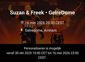 Suzan & Freek 3 platina zitplaatsen 16 mei beschikbaar voor biedingen
