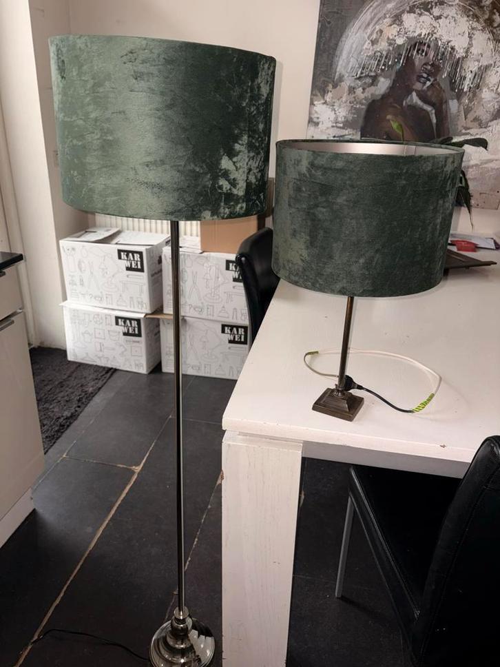 Groene Lampen Set - Vloerlamp & Tafellamp, Huis en Inrichting, Lampen | Vloerlampen, Zo goed als nieuw, 150 tot 200 cm, Stof, Ophalen