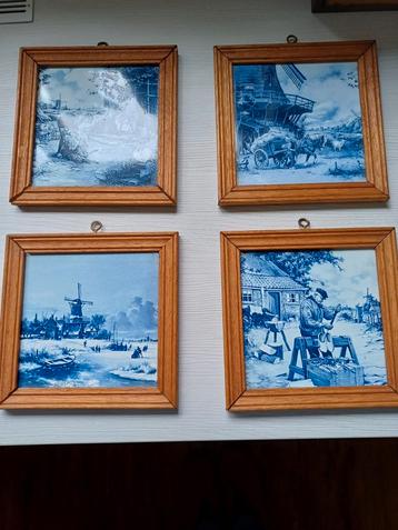 Vintage tegels van Mosa Holland in Houten Lijst (4 stuks) beschikbaar voor biedingen