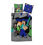 Minecraft Dekbedovertrek 140x200 - Blockey Battle, Dekbedovertrek, Nieuw, Ophalen of Verzenden, Grijs