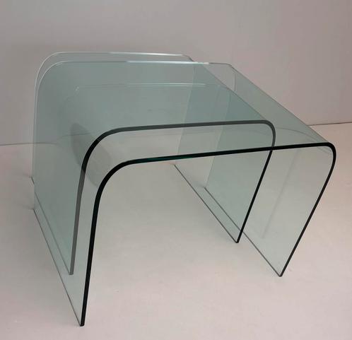 2 x Waterfall design tafels Angelo Cortesi Fiam gebogen glas, Huis en Inrichting, Tafels | Bijzettafels, Zo goed als nieuw, Overige vormen