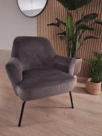 Fauteuil, grijs velours van leen bakker, Huis en Inrichting, Stoelen, Ophalen, Gebruikt, Grijs, Eén