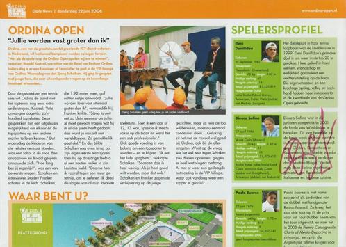 Ordina Open krant met handtekening Dinara Safina, Sport en Fitness, Tennis, Zo goed als nieuw, Overige typen, Ophalen of Verzenden