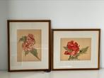 2 ingelijste lithografieën van bloemen - Arlette Davids, Ophalen of Verzenden