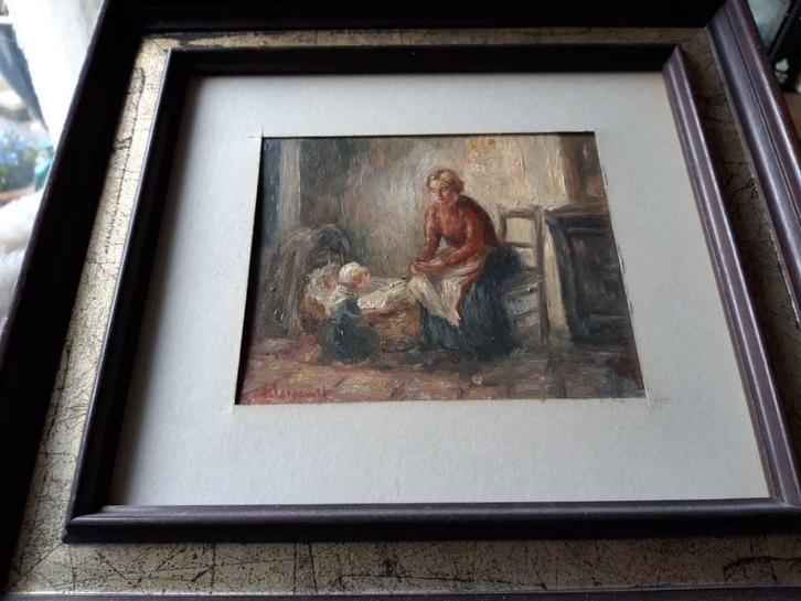 Olieverf paneeltje Frans Langeveld, Antiek en Kunst, Kunst | Schilderijen | Klassiek, Ophalen of Verzenden
