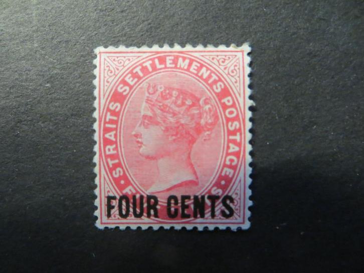 A03380: Straits Settlements QV 4 c CA, Postzegels en Munten, Postzegels | Azië, Ophalen of Verzenden