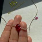 Ketting collier zilver 925 robijn, Ophalen of Verzenden, Zo goed als nieuw, Met edelsteen, Rood