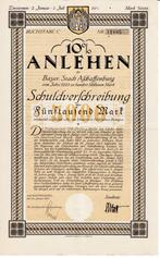 Anlehen Bayer Stadt Aschaffenburg - Schuldverschreibung 1923, Postzegels en Munten, Ophalen of Verzenden, 1920 tot 1950, Obligatie of Lening