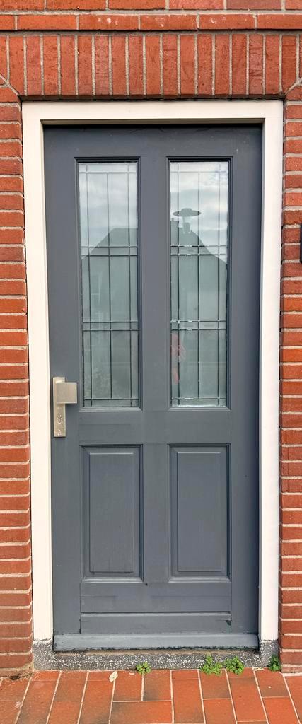 Stompe voordeur met glas in lood, Doe-het-zelf en Verbouw, Deuren en Horren, Gebruikt, Buitendeur, 200 tot 215 cm, 80 tot 100 cm