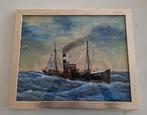 vintage tekening schilderij vissersschip stoomboot Ijmuiden, Antiek en Kunst, Kunst | Schilderijen | Klassiek, Ophalen of Verzenden
