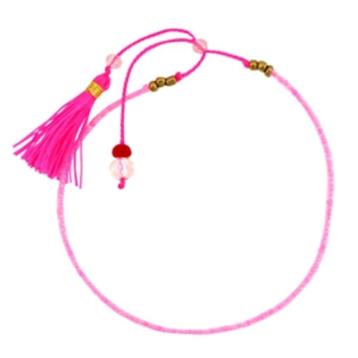 Ibiza armbandje met minikraal en kwastjes Neon Pink