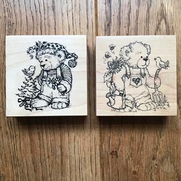 2x stempel hout - kerst Beer + Tuin Beer tuinbroek - NIEUW beschikbaar voor biedingen