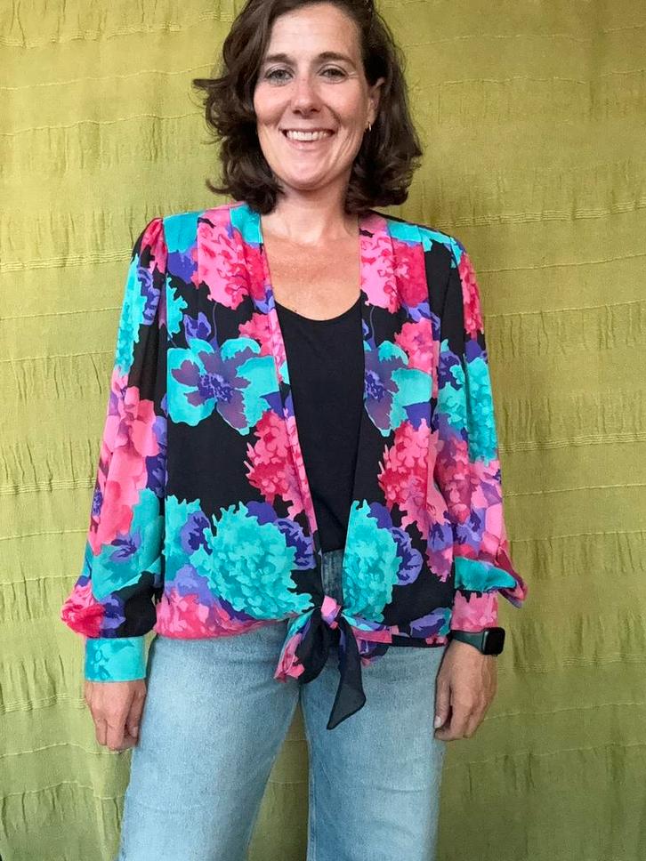 Vintage blouse / shirt / top - bloemenprint - 42/XL, Kleding | Dames, Blouses en Tunieken, Gedragen, Maat 42/44 (L), Roze, Ophalen of Verzenden