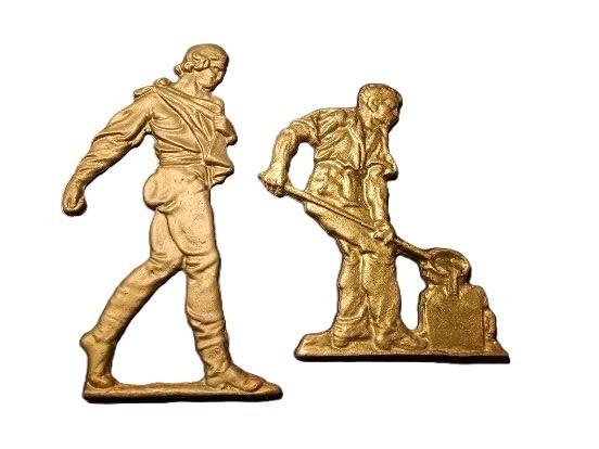 2 Fraaie goud gebronsd plaquettes Zaaier en IJzergieter, Huis en Inrichting, Woonaccessoires | Overige, Gebruikt, Verzenden