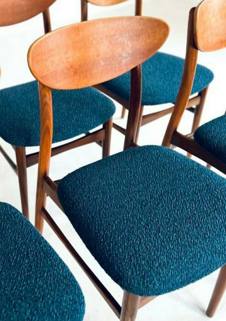 Set Deens design teak Farstrup Möbler REFURBISHED, Huis en Inrichting, Stoelen, Zo goed als nieuw, Vijf, Zes of meer stoelen, Stof