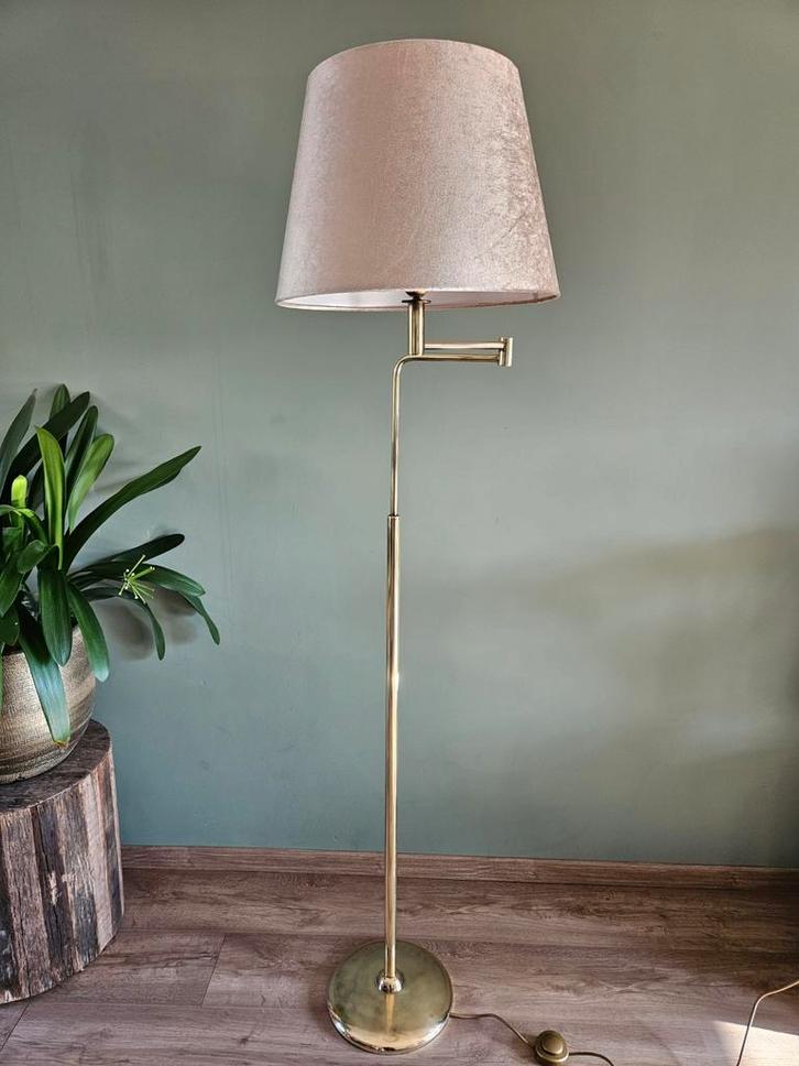 Vintage messing (gouden) vloerlamp Heca Amsterdam, Huis en Inrichting, Lampen | Vloerlampen, Gebruikt, 150 tot 200 cm, Metaal