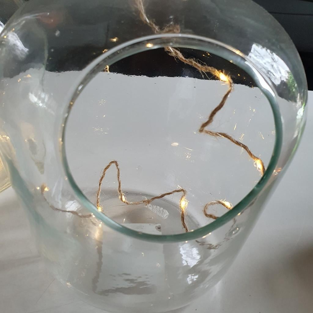 2 glazen terrarium vazen met verlichting., Ophalen of Verzenden