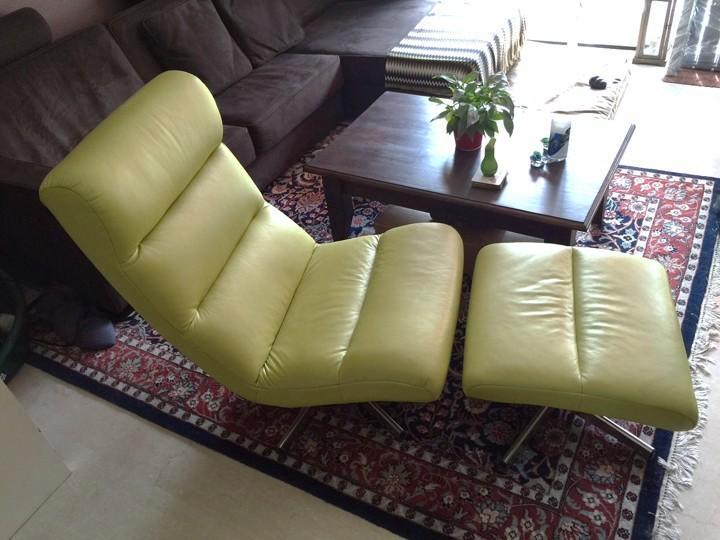 Lederen ( leren ) Montel relax fauteuil / stoel + voetenbank, Huis en Inrichting, Fauteuils, Zo goed als nieuw, Leer, Metaal, 50 tot 75 cm