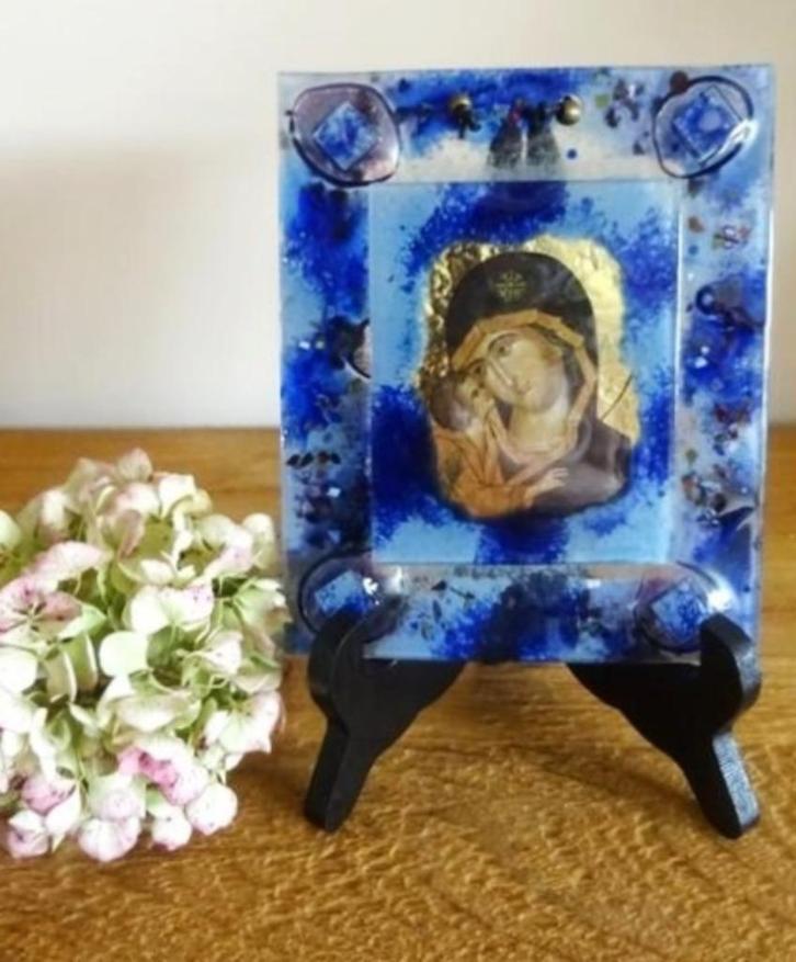 Glaskunst, glasfusing: Onze-Lieve-Vrouw van Vladimir, Antiek en Kunst, Antiek | Religie, Verzenden