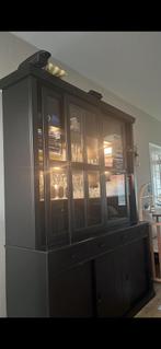 Diepzwarte Grenen Buffetkast met Verlichting, Ophalen, Gebruikt, 200 cm of meer, 150 tot 200 cm