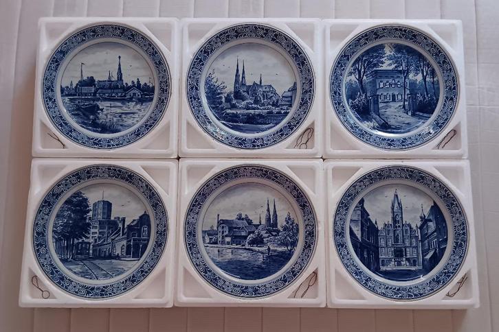 Delft Porceleyne Fles - 6 wandborden Hoyng te Eindhoven 1978, Antiek en Kunst, Antiek | Keramiek en Aardewerk, Ophalen of Verzenden