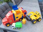 2 x vuilniswagen + graafmachine, Kinderen en Baby's, Speelgoed | Buiten | Voertuigen en Loopfietsen, Ophalen of Verzenden, Gebruikt