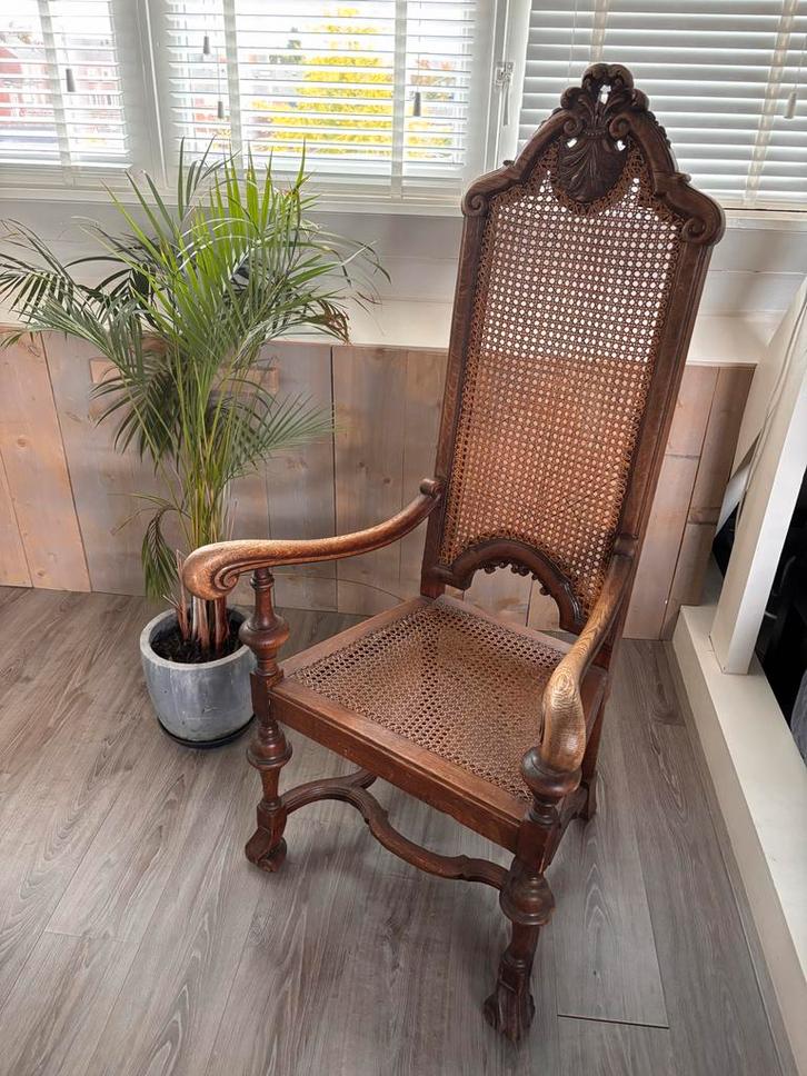 Antieke Houten Stoel met Rotan Zitting, Antiek en Kunst, Antiek | Meubels | Stoelen en Banken, Ophalen