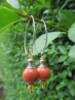Oorbellen Salmon Yellow swarovski parel-kristal zilver, Hangers, Nieuw, Zilver, Zilver